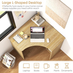 Tangkula Corner Desk with Storage Shelves, Space-Saving Triangle Study Writing Desk with Adjustable Shelves