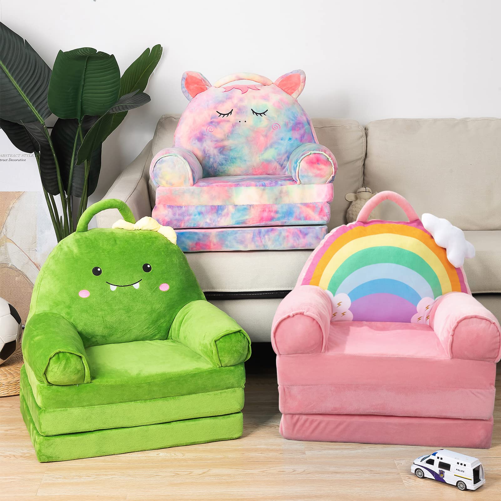 MAXYOYO Cartoon Foldable Kids Sofa, Plush Rainbow Shape Children Armchair