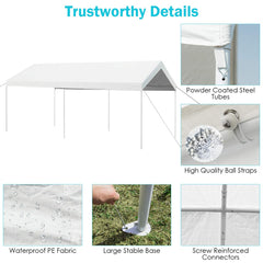 10 x 20 Feet Carport, Waterproof Car Canopy with 6 Steel Legs, Ball Bungees & Wind Rope