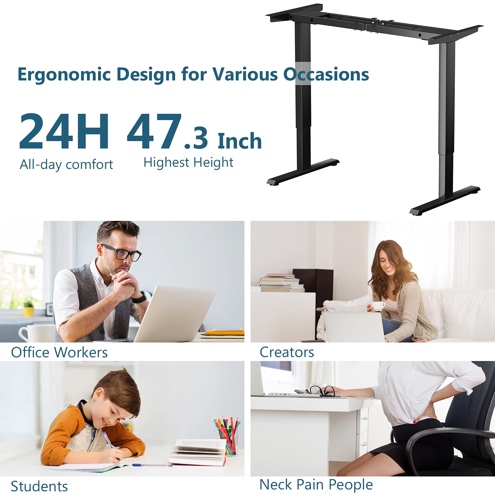 Tangkula Dual-Motor Electric Standing Desk Frame, Width & Height Adjustable Stand up Desk Base