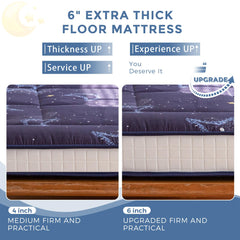 MAXYOYO 6" Extra Thick Futon Mattress Floor Mattress, Moon Star Pattern Tatami Pad Japanese Floor Mattress