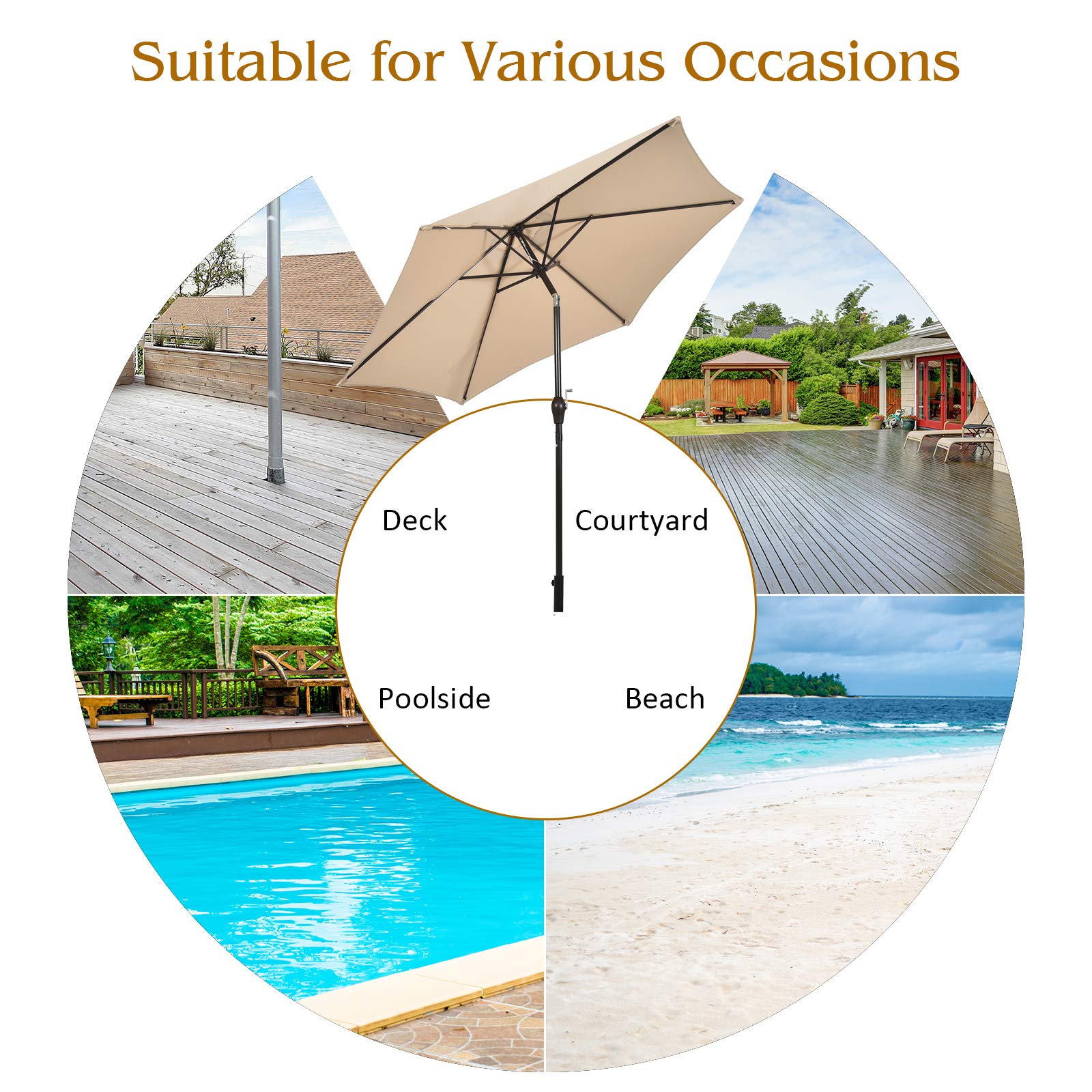 10FT Patio Umbrella, Outdoor Market Table Umbrella with Push Button Tilt