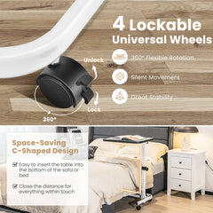 Tangkula Overbed Table with Wheels, Rolling Bedside Table with 9-Level Adjustable Height 29”-37”