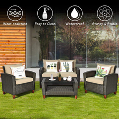 Tangkula 4-Piece Patio Rattan Furniture Set, Outdoor Wicker Conversation Set