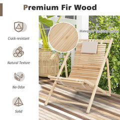 Tangkula Wood Sling Chair Outdoor, Patio Deck Chair with Detachable Headrest & 3-Level Adjustable Backrest