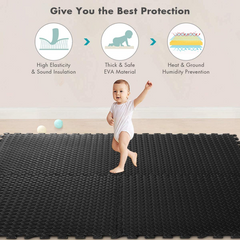 Tangkula 12 Pieces EVA Exercise Floor Mats with Border, 1/2" Interlocking Soft Foam Puzzle Play Mats