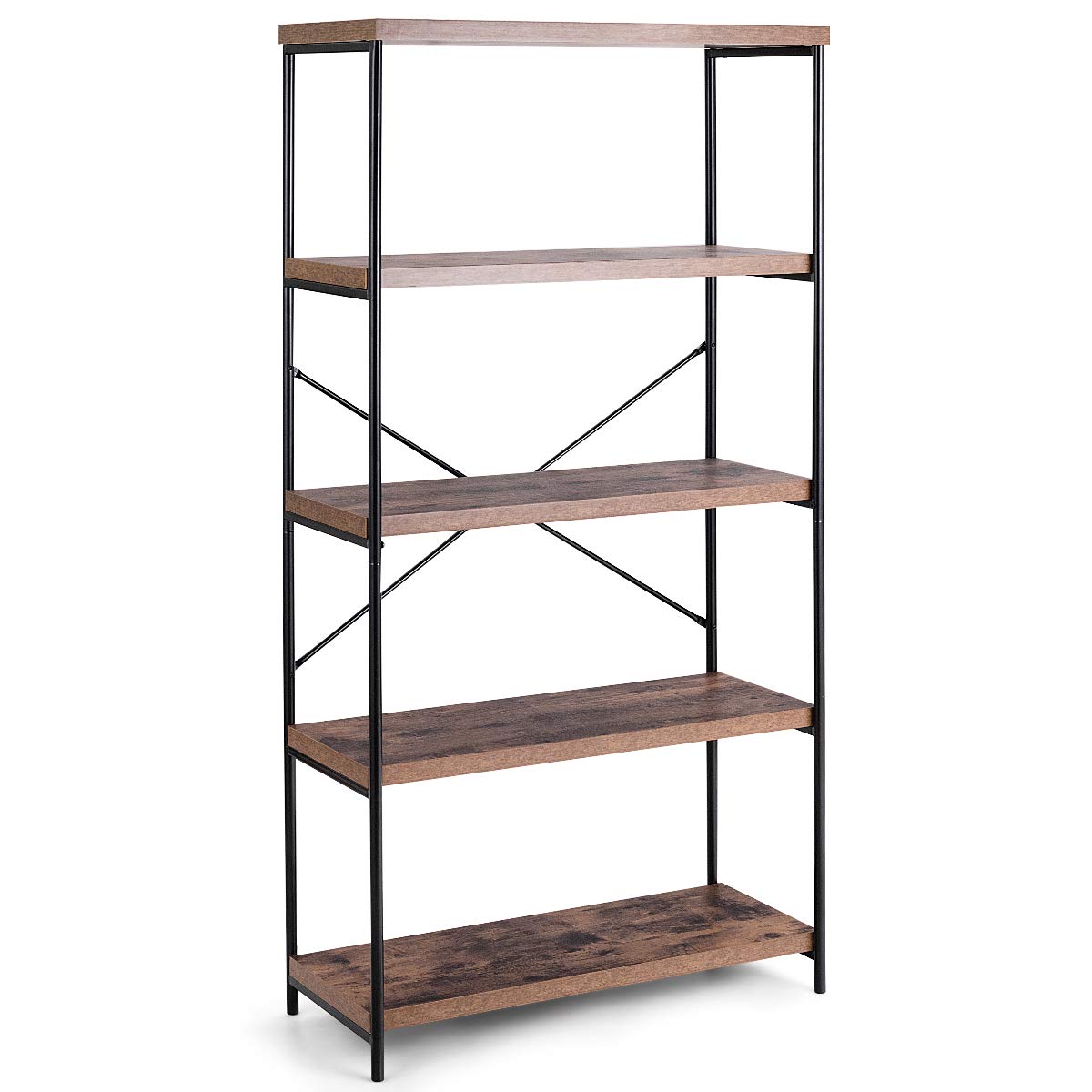 Tangkula 5-Tier Bookcase, Rustic Industrial Bookshelf