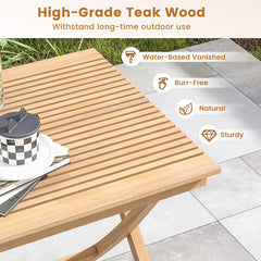 Tangkula 27.5 Inch Patio Bistro Table, Teak Wood Square Table with Slatted Tabletop