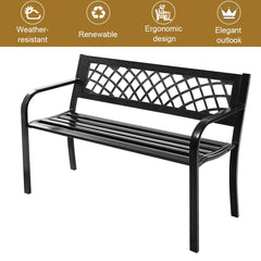 Outdoor Garden Bench Park Bench with Steel Frame & PVC Backrest, Park Bench with Large Seat for 2-3 People