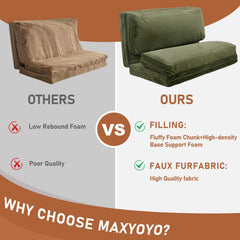 MAXYOYO Bean Bag Folding Sofa Bed, Floor Mattress Extra Thick Floor Sofa with Faux Fur Washable Cover, Green