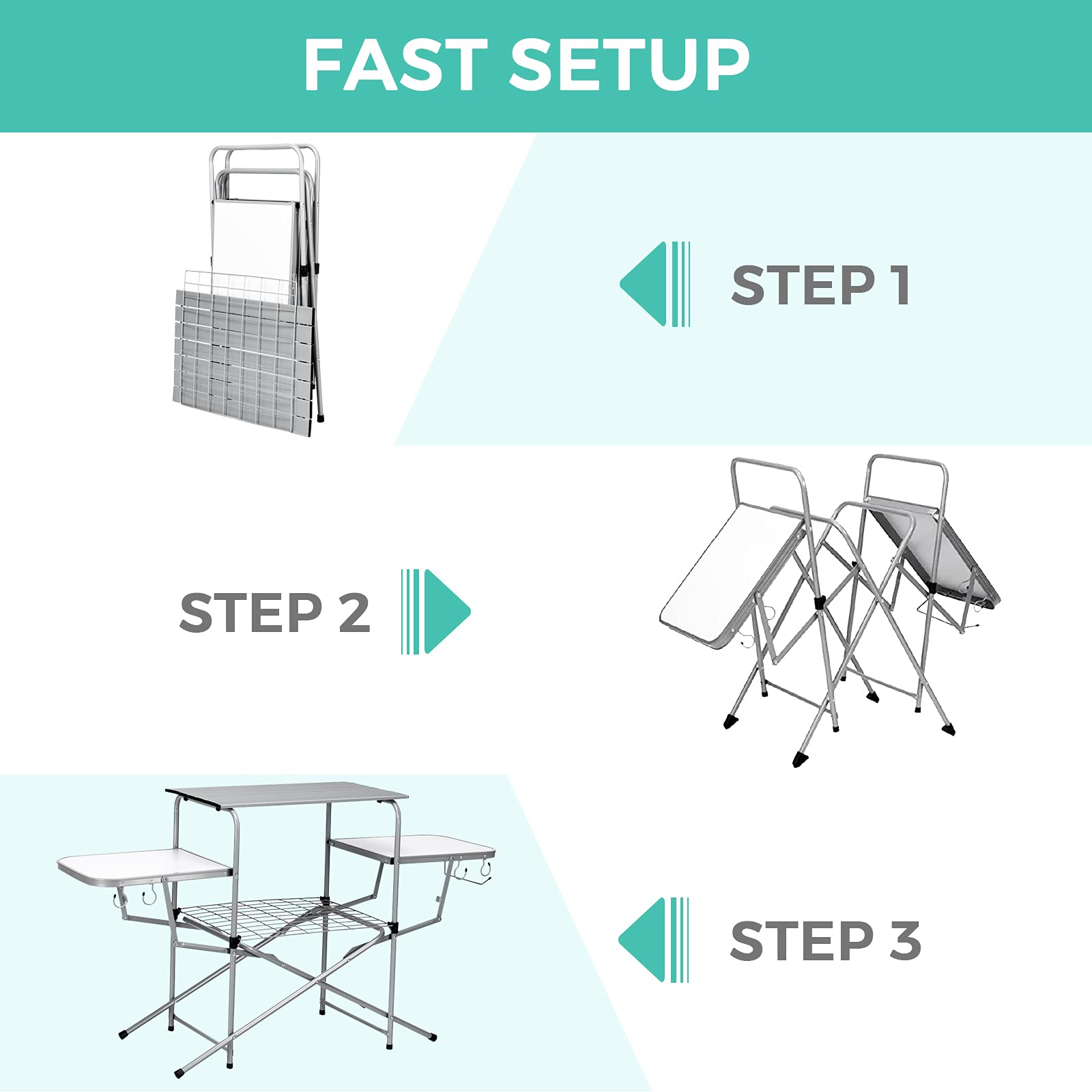 Folding Grill Table, Aluminum Camping Kitchen Table with Cook Station,