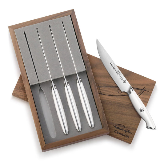 TKSC 4-Piece Fine Edge Steak Knife Set w/ Walnut Box, Forged Swedish Powder Steel, Thomas Keller Signature Collection, 1025552