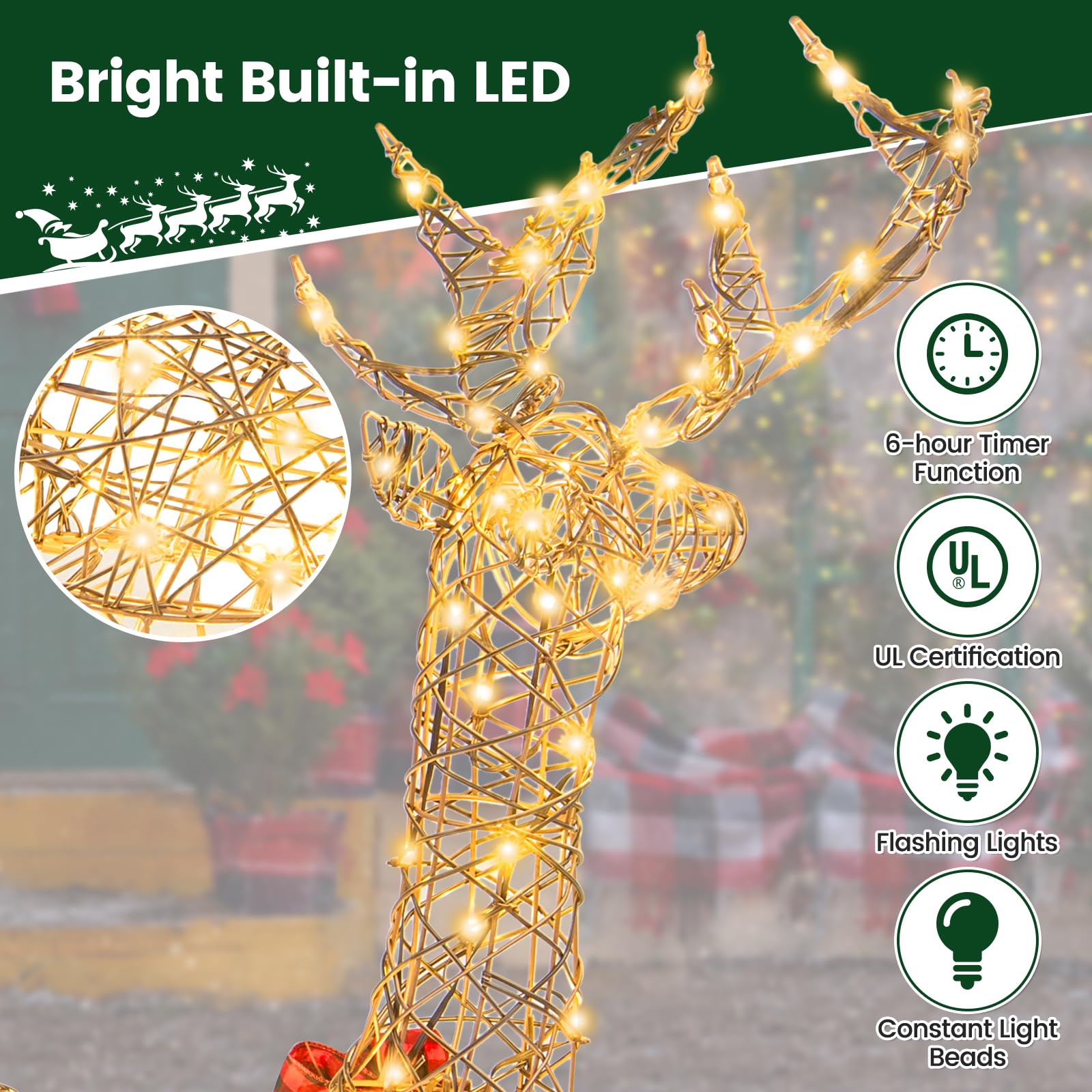 Tangkula 2 Pieces Lighted Christmas Reindeer Family Set with 230 LED Lights