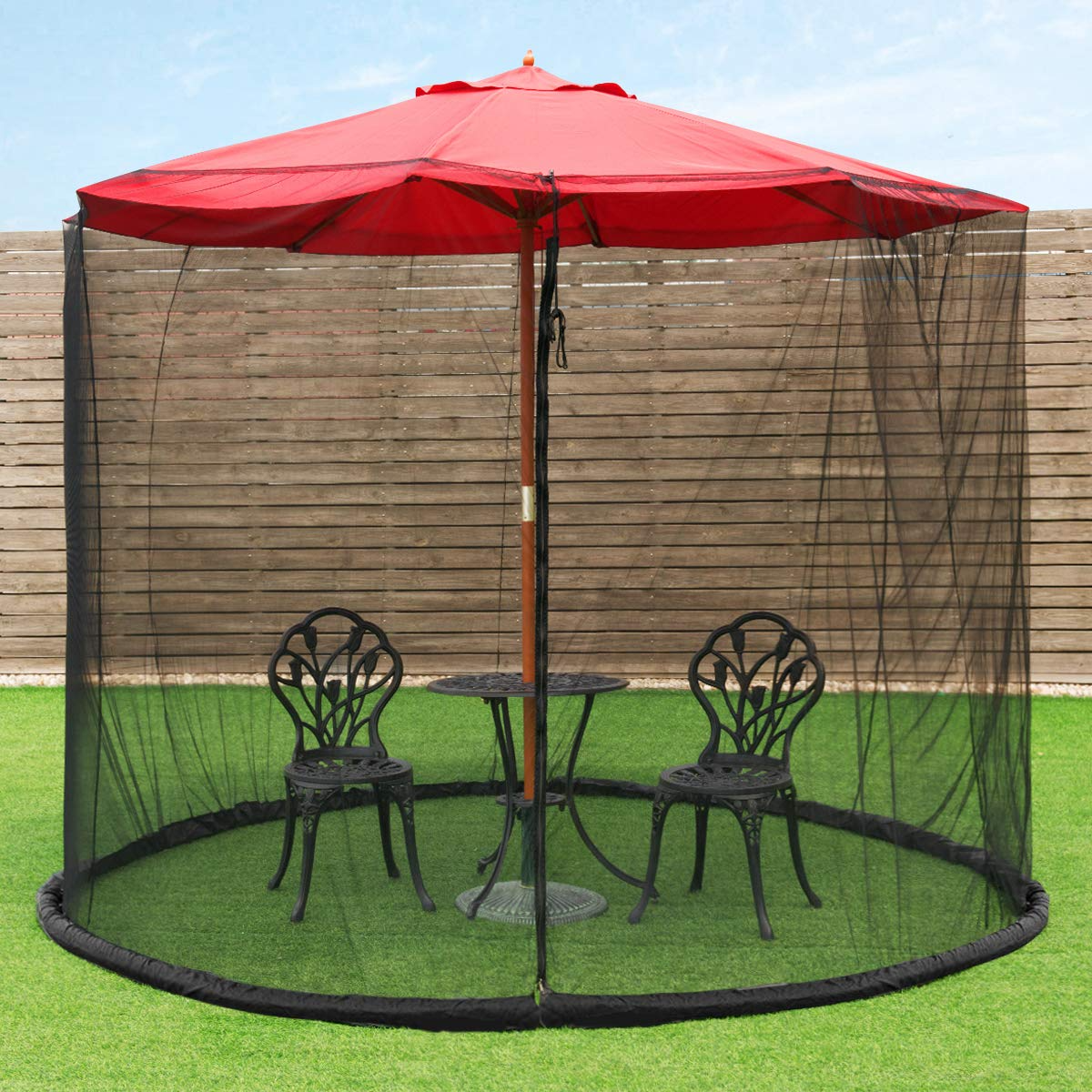 TANGKULA 9/10FT Patio Umbrella Screen, with Zipper Door and Polyester Mesh Netting