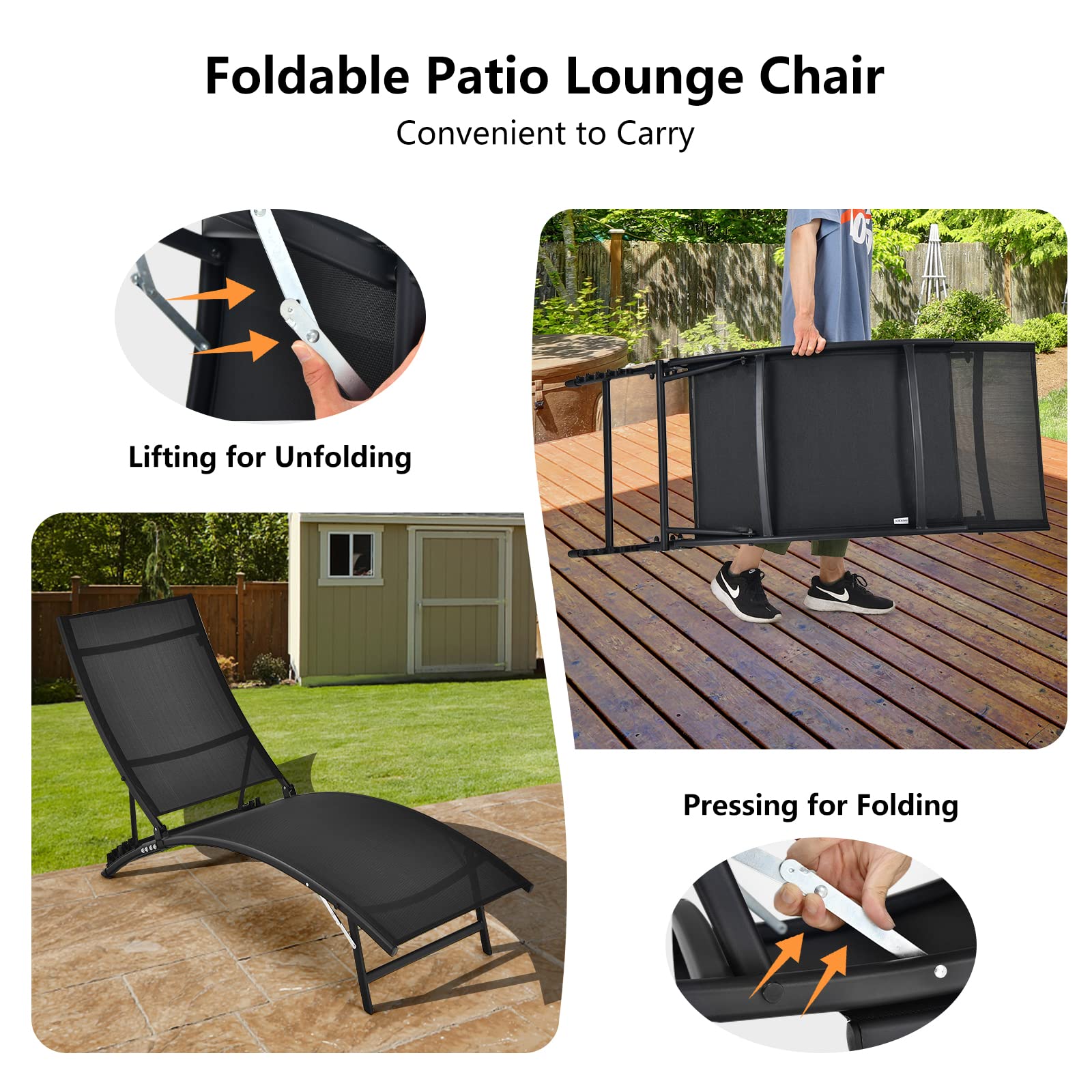 Tangkula 2 Pieces Patio Chaise Lounge Set, Foldable and Stackable Lounger Chairs