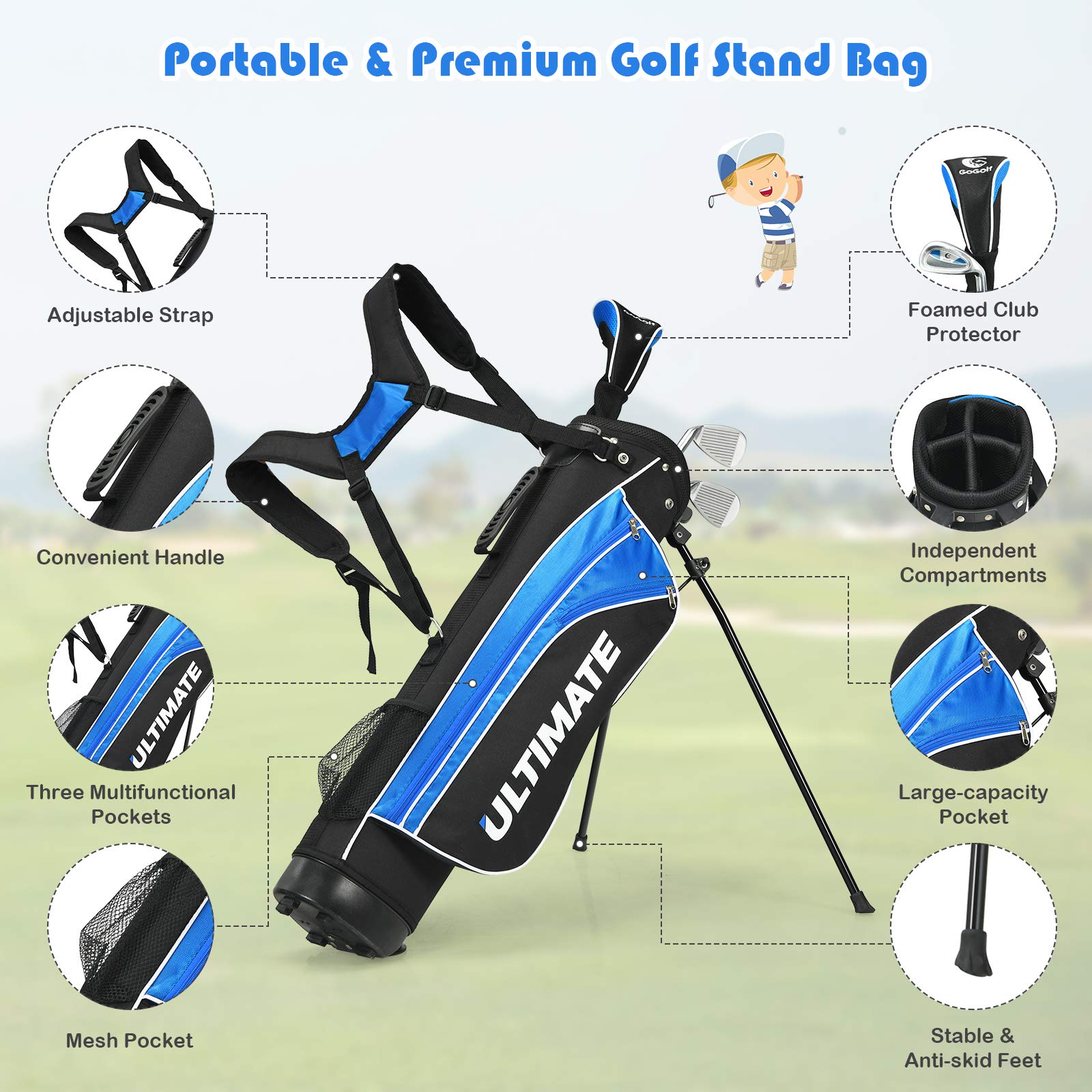 Tangkula Junior Complete Golf Club Set for Children Right Hand, Golf Stand Bag, Perfect for Children, Kids