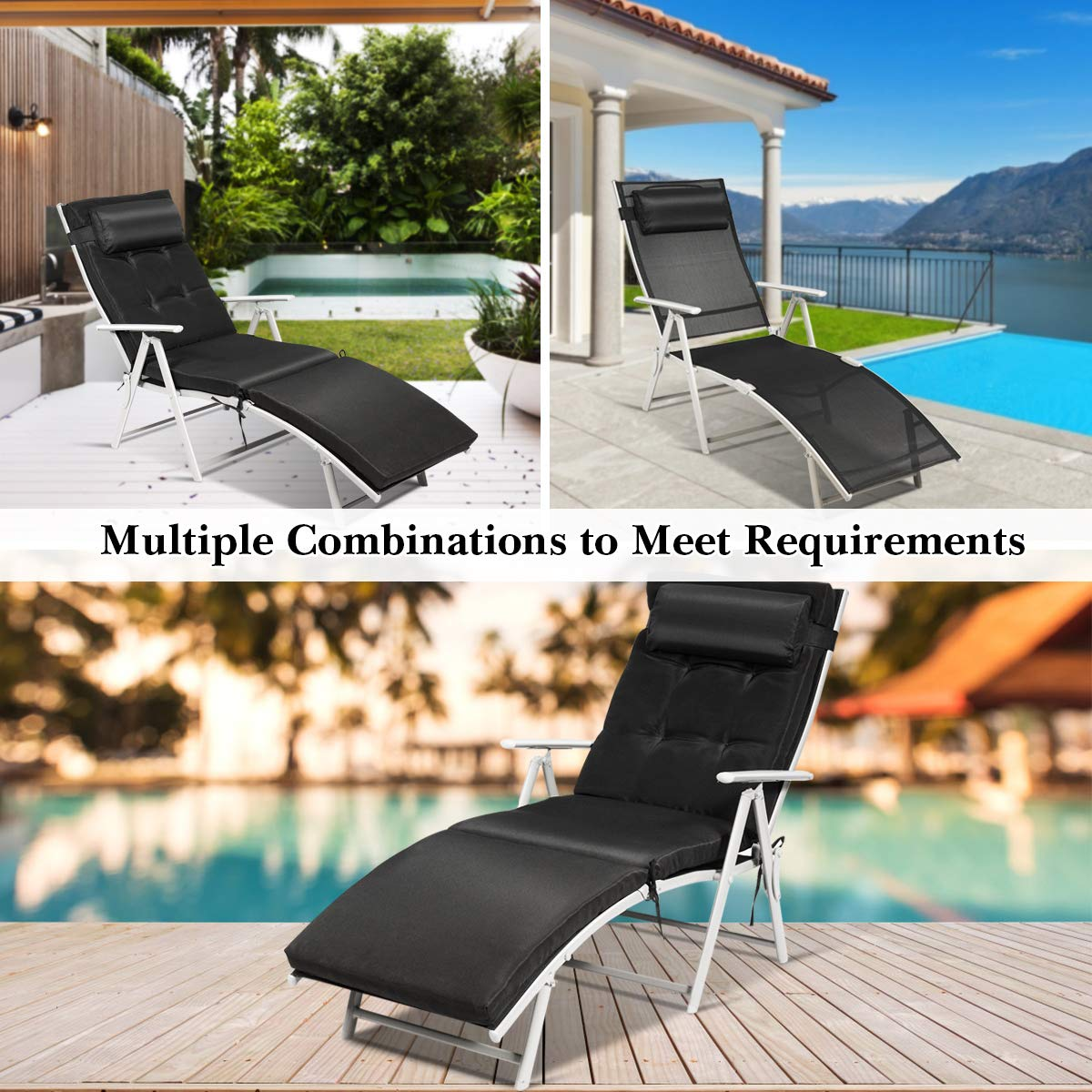 Tangkula Outdoor Folding Chaise Lounge Chair, Lightweight Recliner Chair w/ 7 Adjustable Backrest Positions