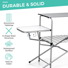 Folding Grill Table, Aluminum Camping Kitchen Table with Cook Station,