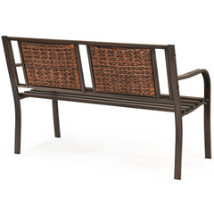 Patio Garden Bench with Wicker Backrest