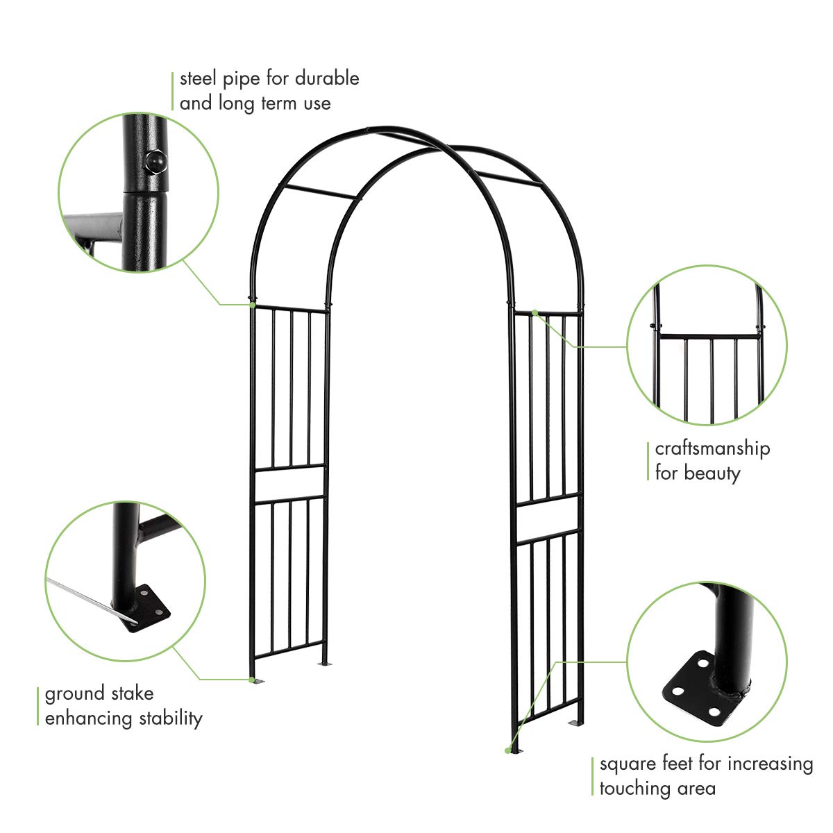 7.2 Ft Garden Arbor, Metal Trellis Arch for Climbing Plants, Indoor Outdoor Rose Arbor with Gate