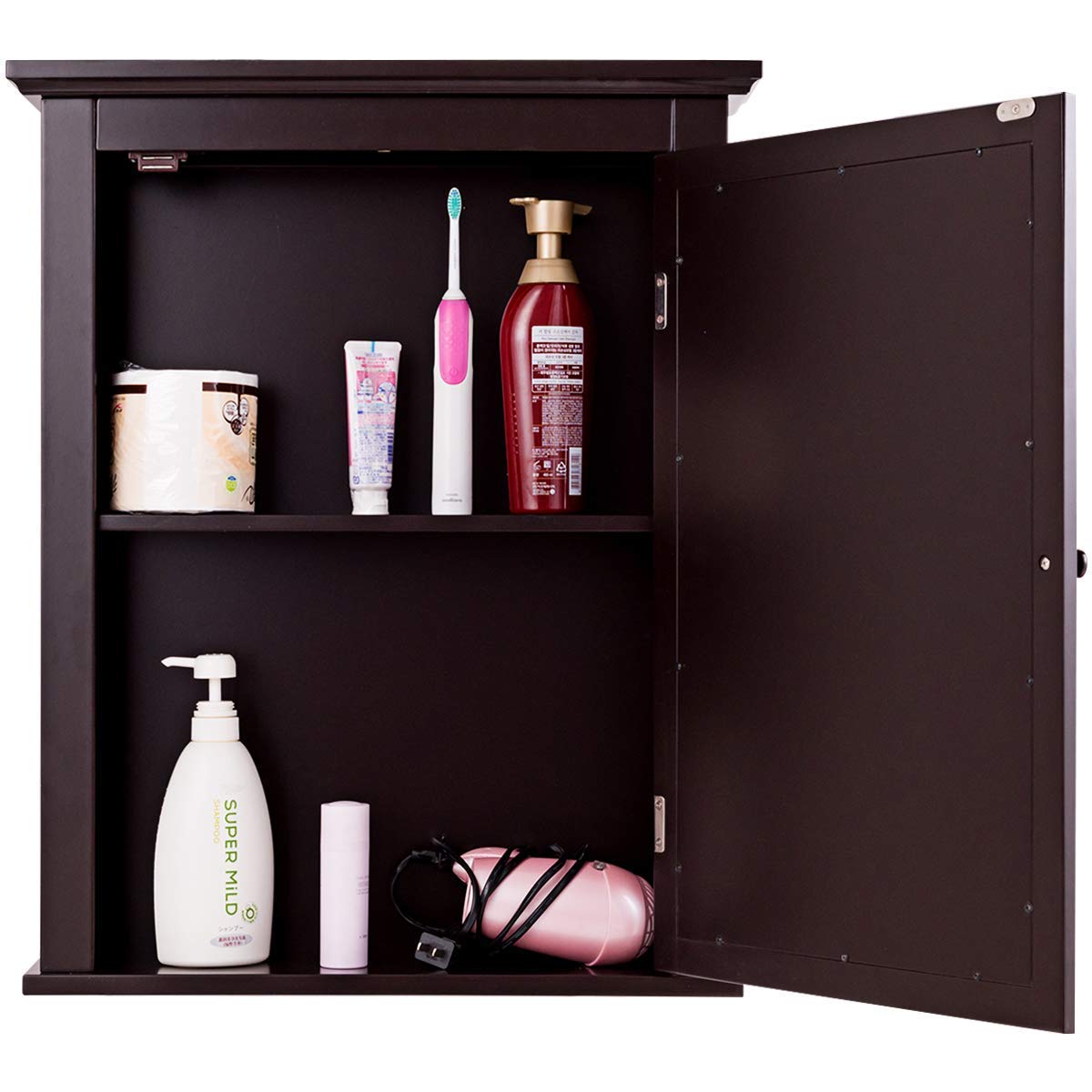 Tangkula Bathroom Cabinet with Mirror, Mirrored Wall-Mounted Storage Medicine Cabinet (Brown)