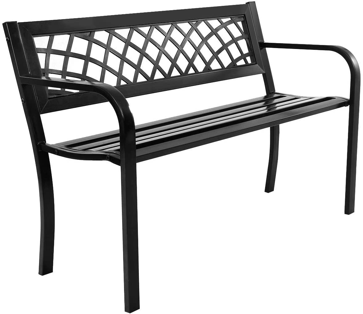 Outdoor Garden Bench Park Bench with Steel Frame & PVC Backrest, Park Bench with Large Seat for 2-3 People