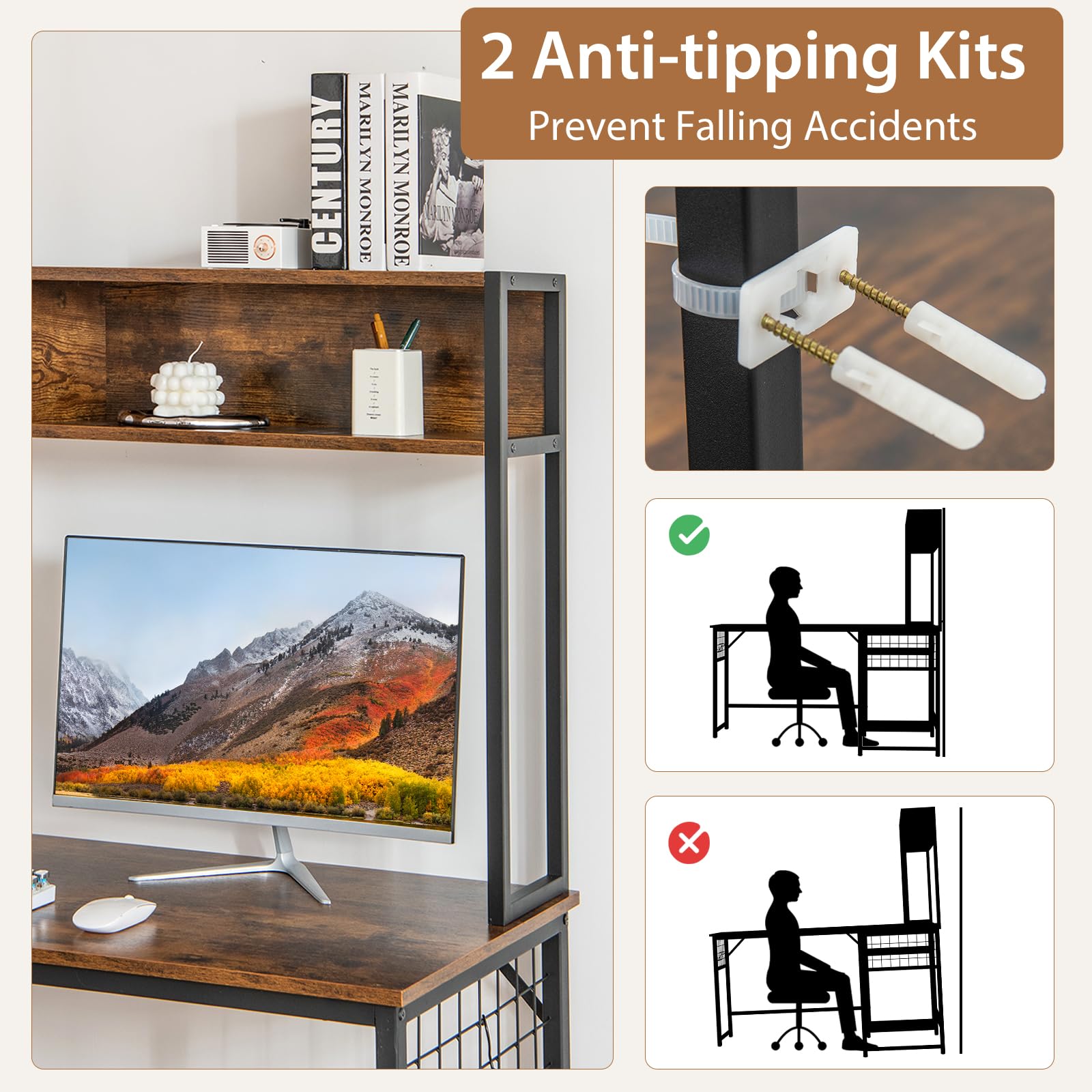 Tangkula L-Shaped Desk with Power Outlet, Large Corner Desk Converts to 2-Person Long Desk with Hutch