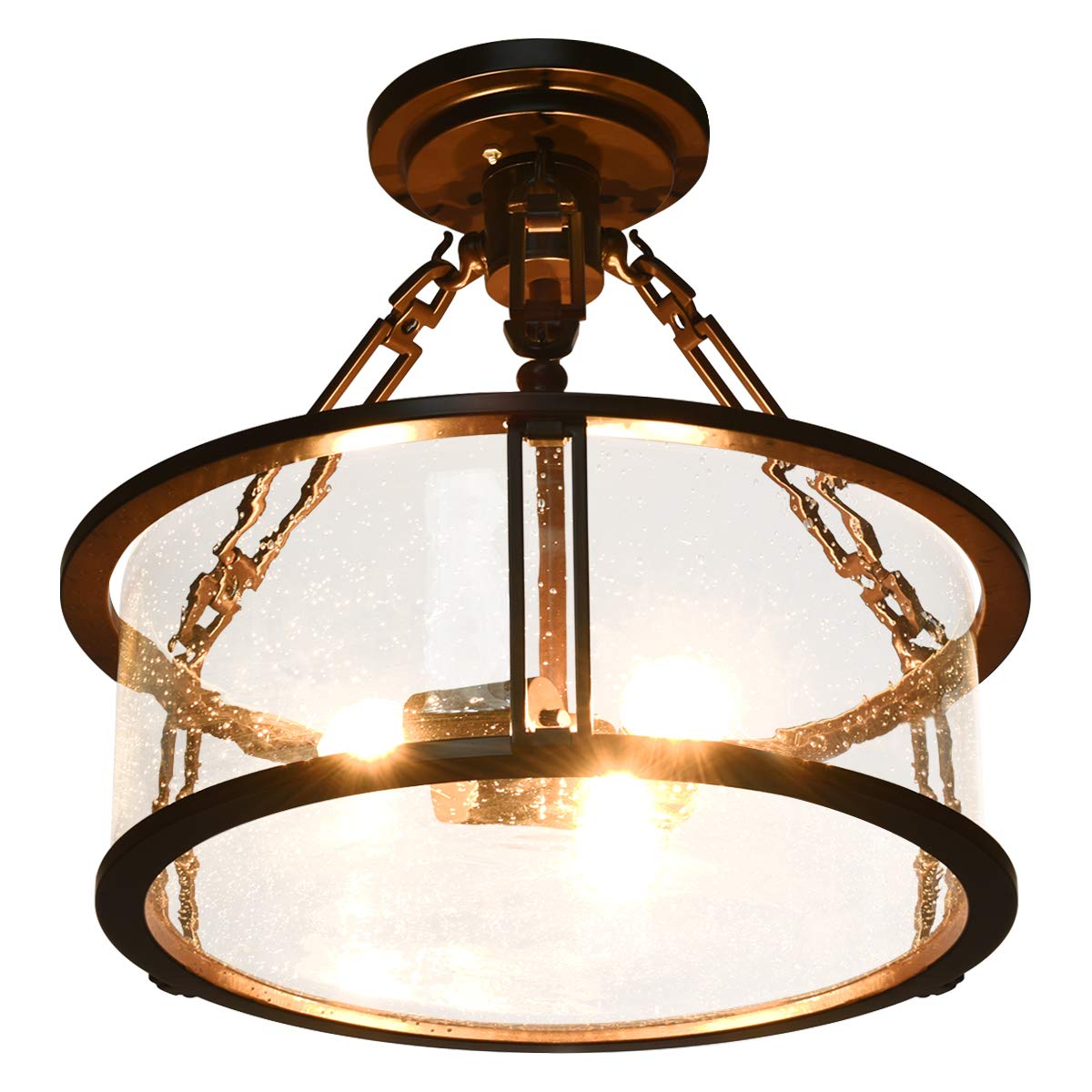 Tangkula Semi Flush Mount Ceiling Light, 3-Light Close to Ceiling Light with Bubble Glass Lampshade