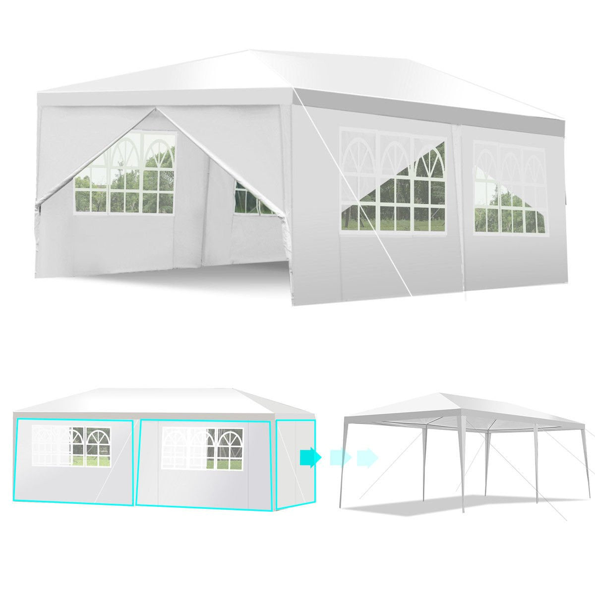 Tangkula Outdoor 10'x20' Canopy Tent, Heavy Duty Wedding Party Tent with 4 Removable Sidewalls & 2 Zippered Doorways