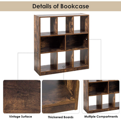 Tangkula 8 Cubes Industrial Wooden Bookcase, Freestanding Bookshelf with Open Shelves