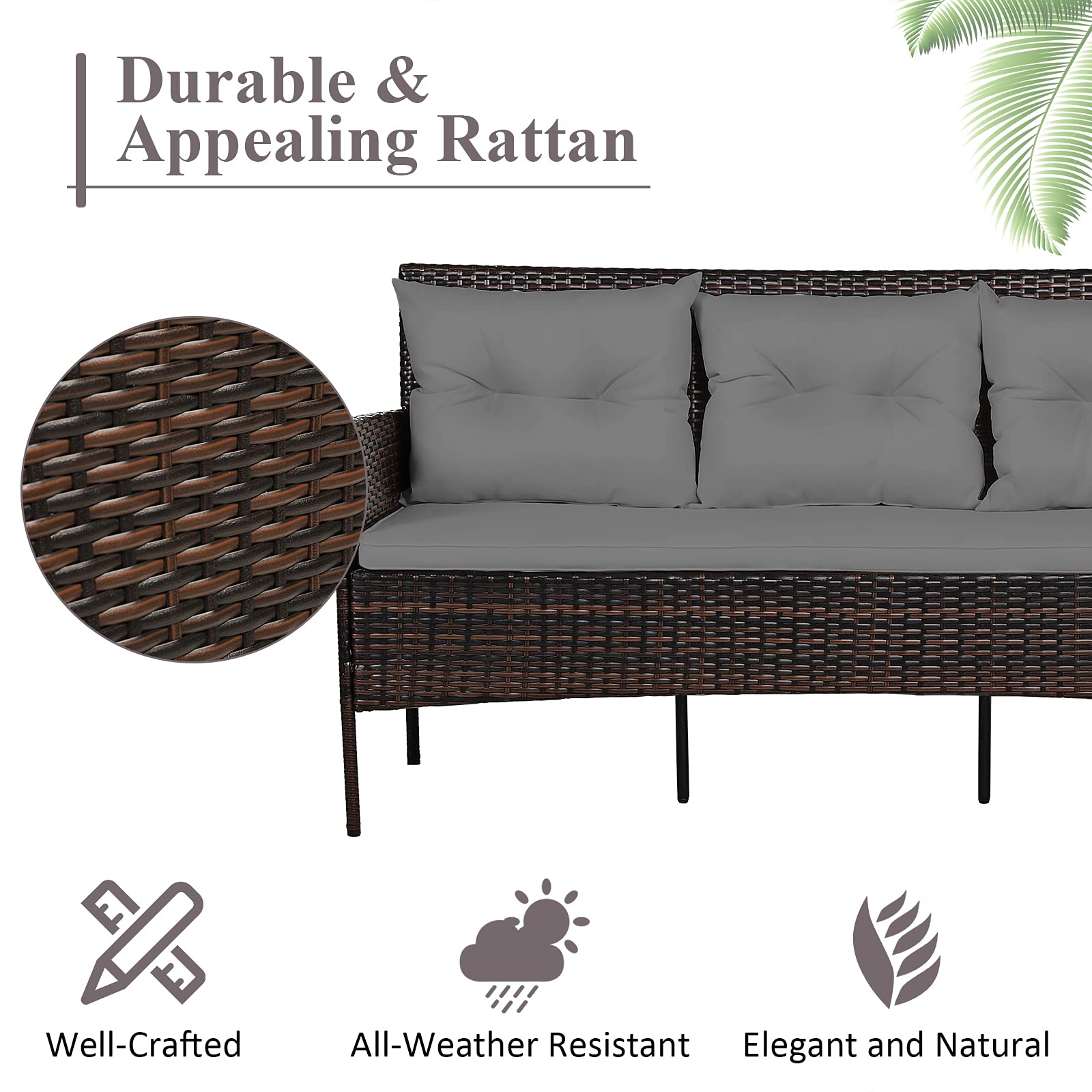 3 Pieces Patio Conversation Set, Outdoor PE Rattan Wicker Furniture Set