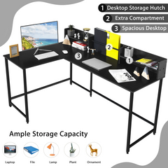 Tangkula 66.5 Inches L-Shaped Desk, Space Saving Corner Computer Desk with Hutch