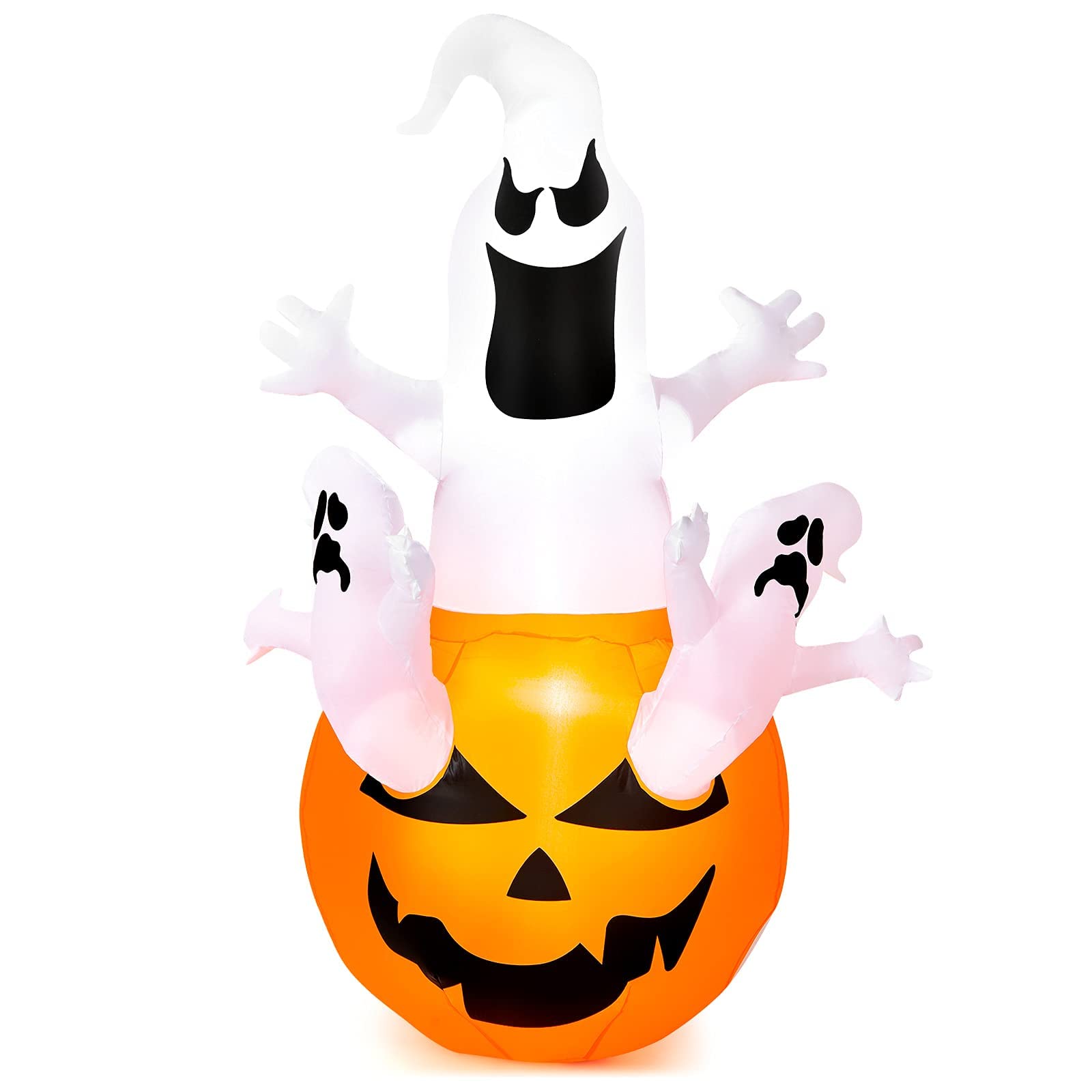 Tangkula 6ft Halloween Inflatables Ghost, Pumpkin-Halloween Blow Up Yard Decorations w/Build-in LED Light