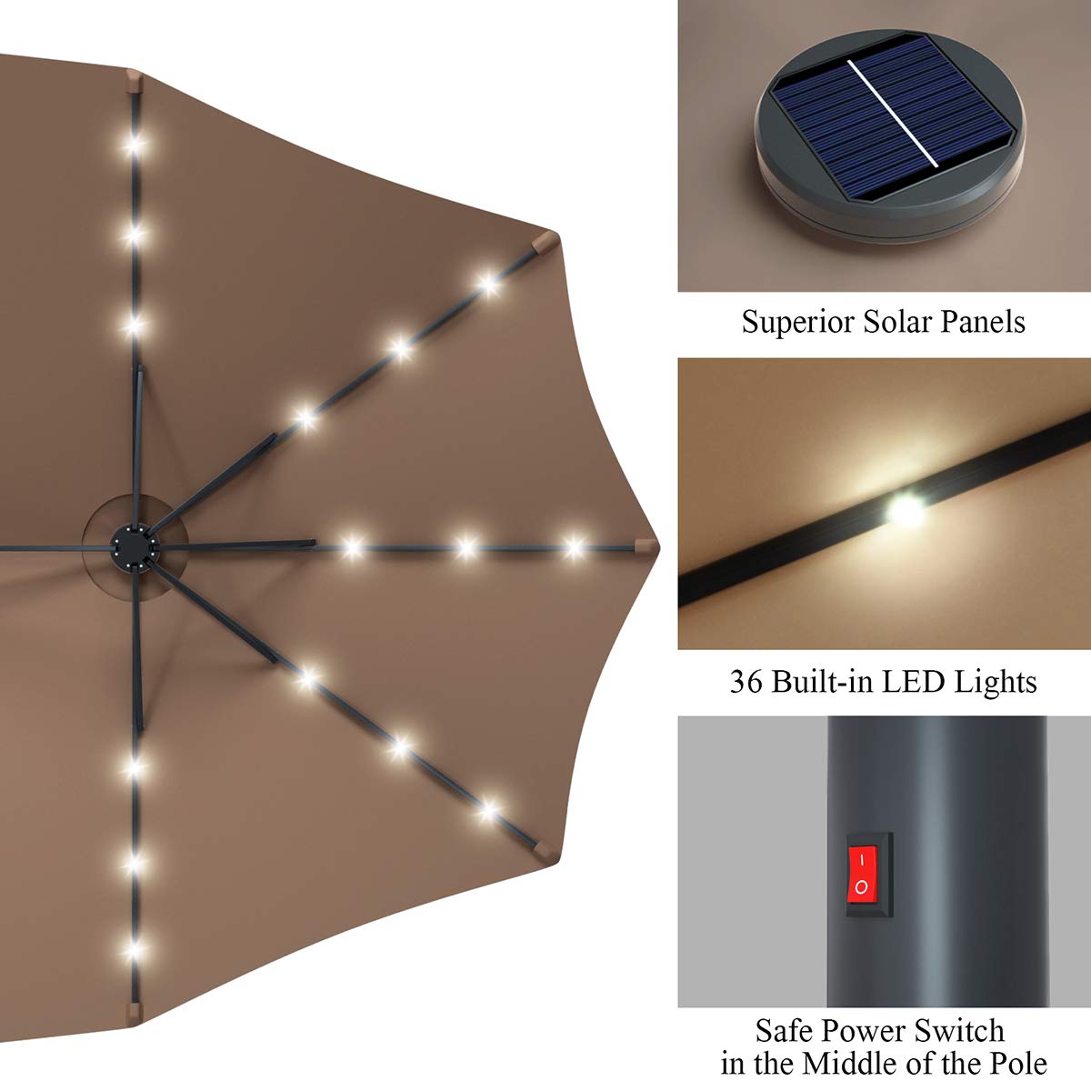 Tangkula 15 Ft Solar LED Patio Double-Sided Umbrella