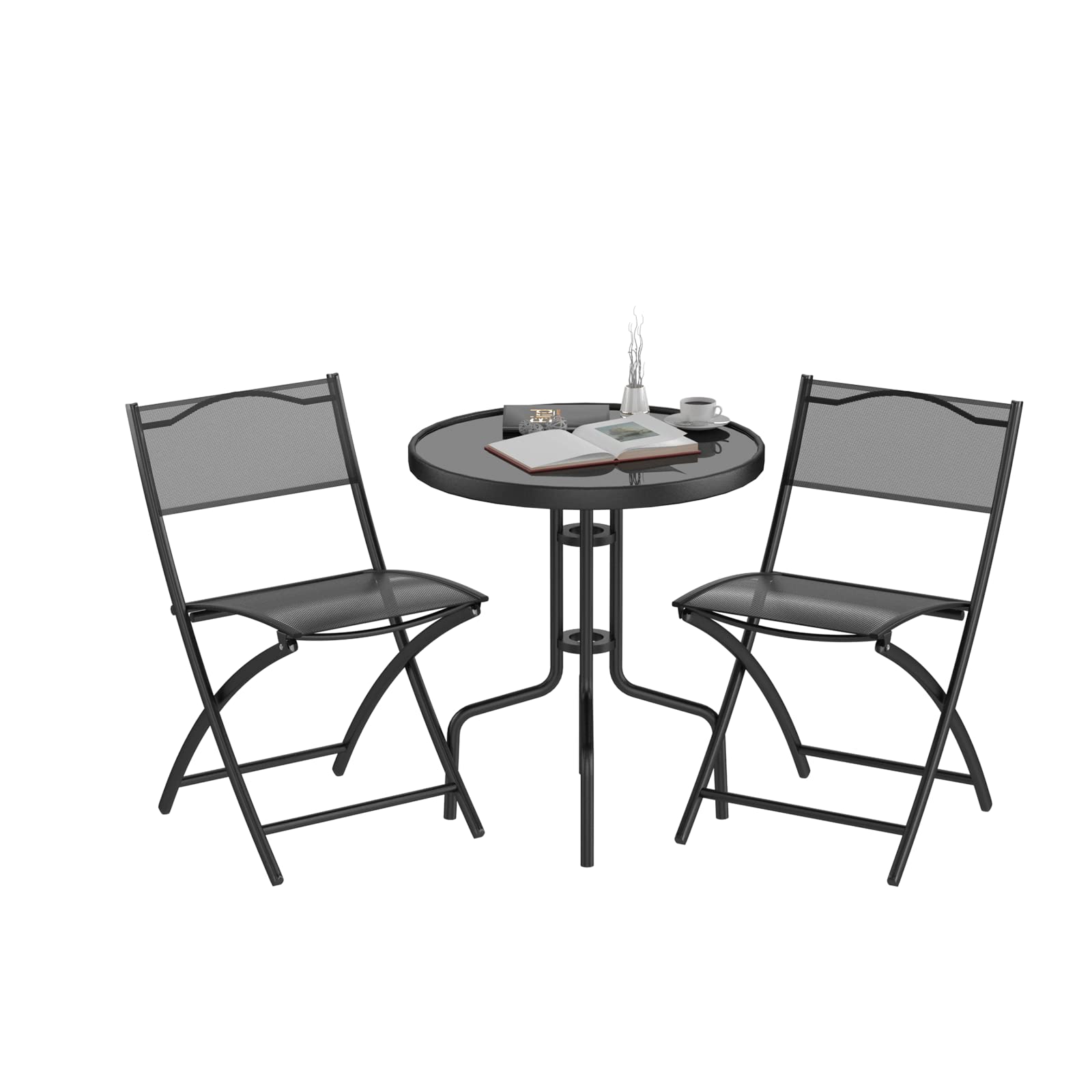 Tangkula 3 Pieces Folding Patio Bistro Set, Outdoor Folding Chairs & Table Set