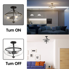 Tangkula Glass Ceiling Light Fixture, Seeded Glass Shade, Semi Flush Mount Ceiling Light w/ Bubble Glass Lampshade