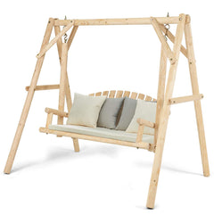 Tangkula Wooden Porch Swing, A-Frame Wood Log Swing Bench Chair