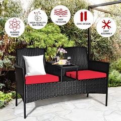 Wicker Patio Conversation Furniture Set, Outdoor Furniture Set with Removable Cushions & Table