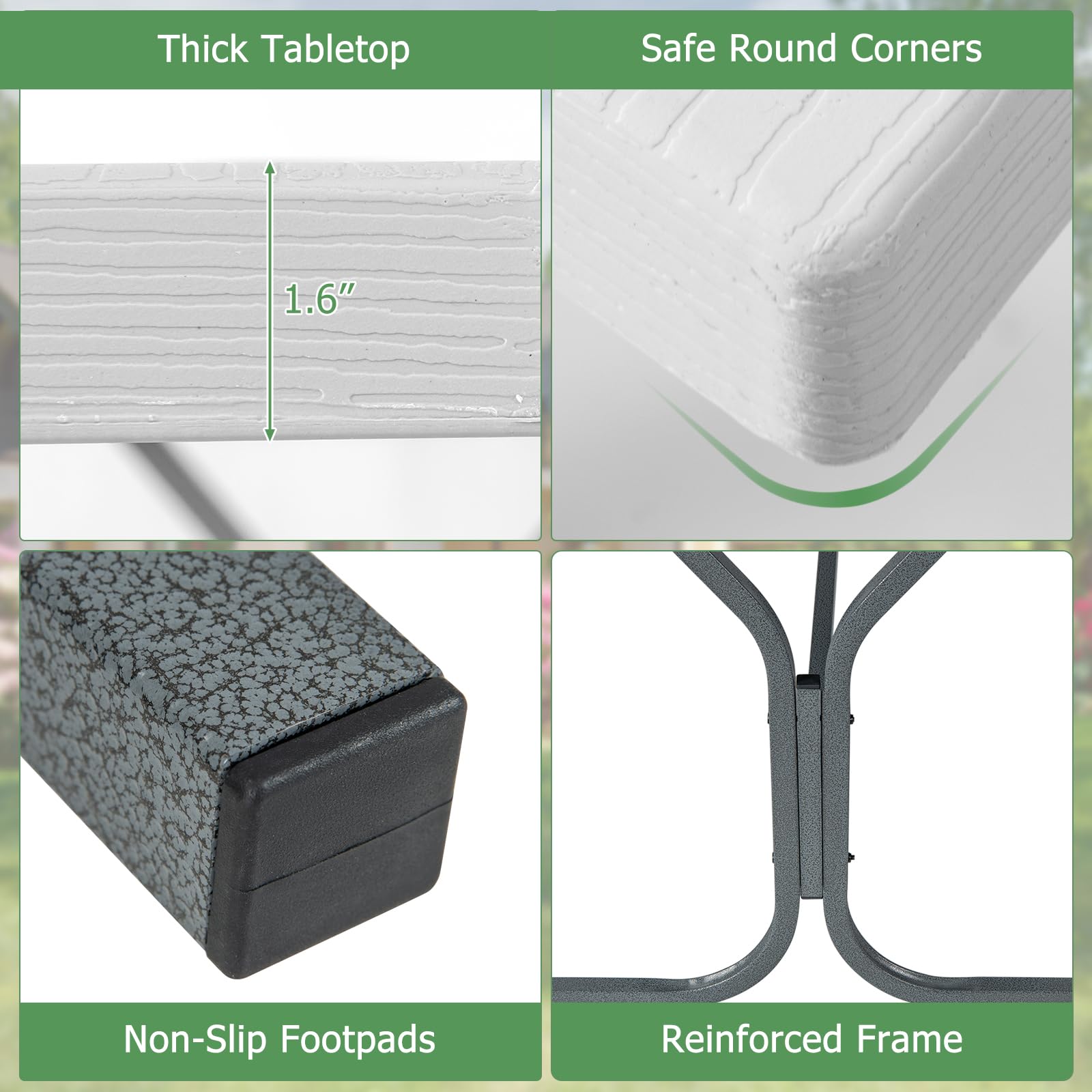 Tangkula 6 Ft Picnic Table, Outdoor Picnic Table with 2 Built-in Benches, Umbrella Hole, Metal Frame & HDPE Tabletop