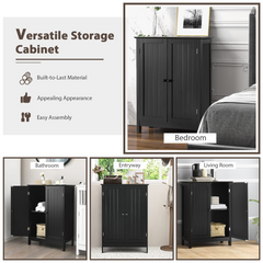 Tangkula Bathroom Floor Cabinet, Wooden Floor Storage Cabinet with Double Doors