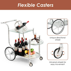 Tangkula Rolling Bar Cart, Metal Serving Cart with Tempered Glass, 3-Tier Glass Bar and Serving Cart