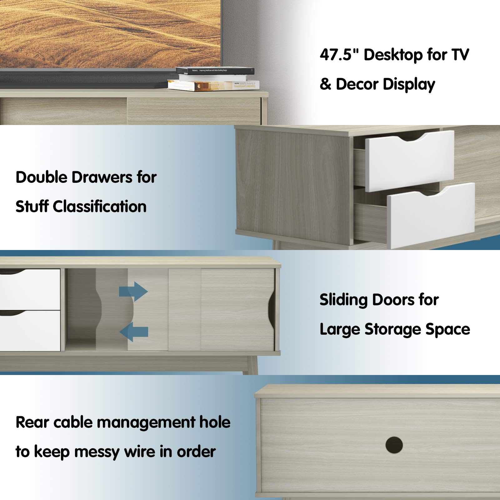 Tangkula Modern TV Stand for Flat TVs Up to 60 Inches, Wood TV Console Table w/ 2 Drawers & 2 Sliding Doors