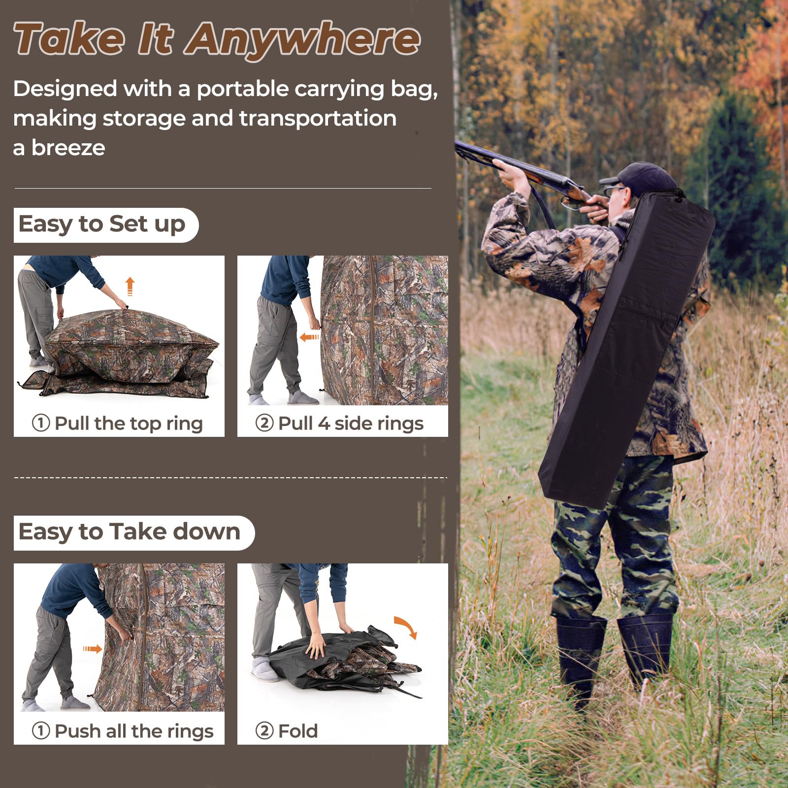 Tangkula Hunting Blind, 2-3 Person 360 Degree One-Way See-Through Ground Blind with Full-Open Door & Sliding Windows