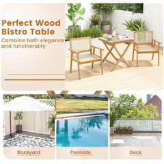 Tangkula 27.5 Inch Patio Bistro Table, Teak Wood Square Table with Slatted Tabletop