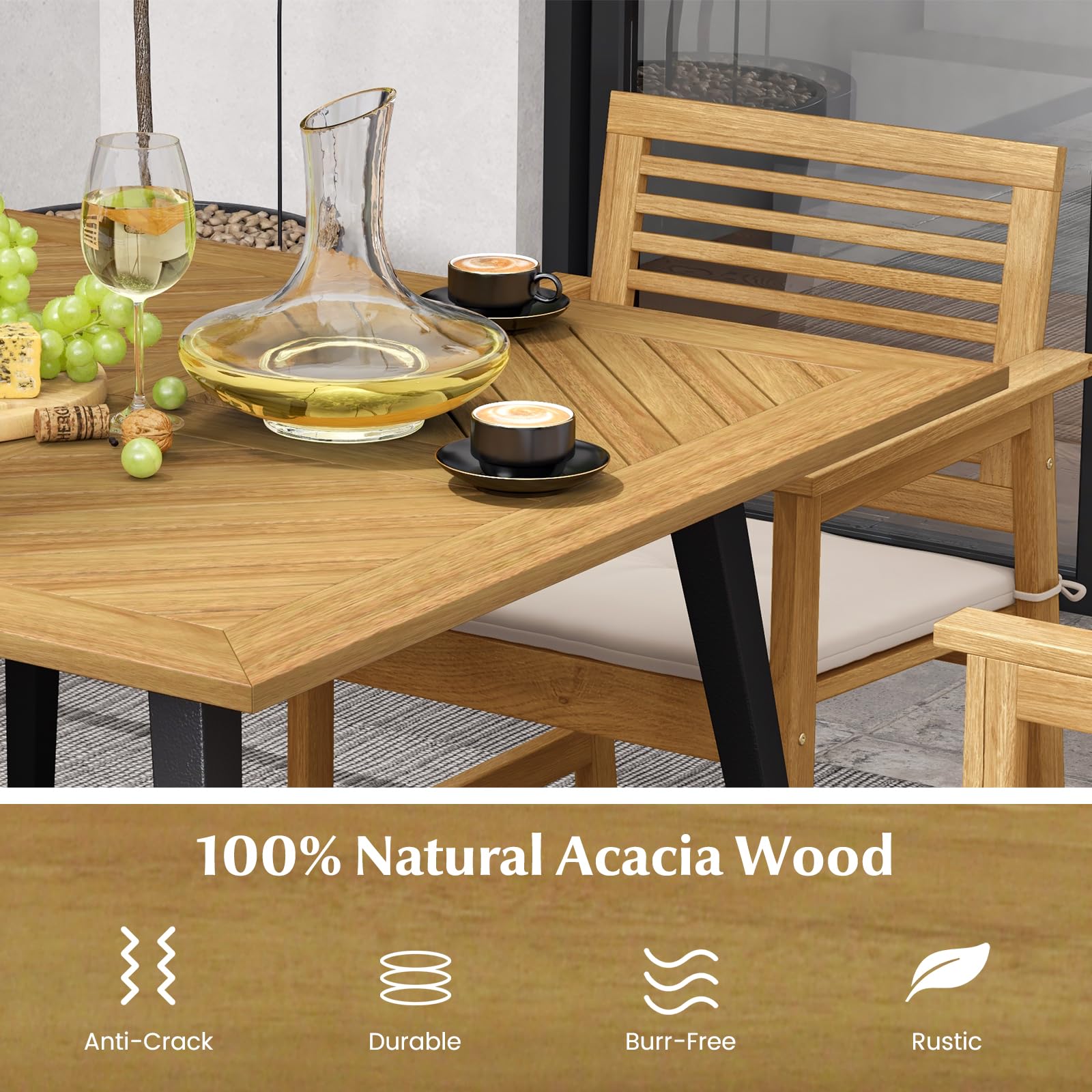 Tangkula 4-Person Outdoor Dining Table, 42.5” Acacia Wood Patio Table with 1.9” Umbrella Hole