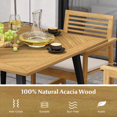 Tangkula 4-Person Outdoor Dining Table, 42.5” Acacia Wood Patio Table with 1.9” Umbrella Hole