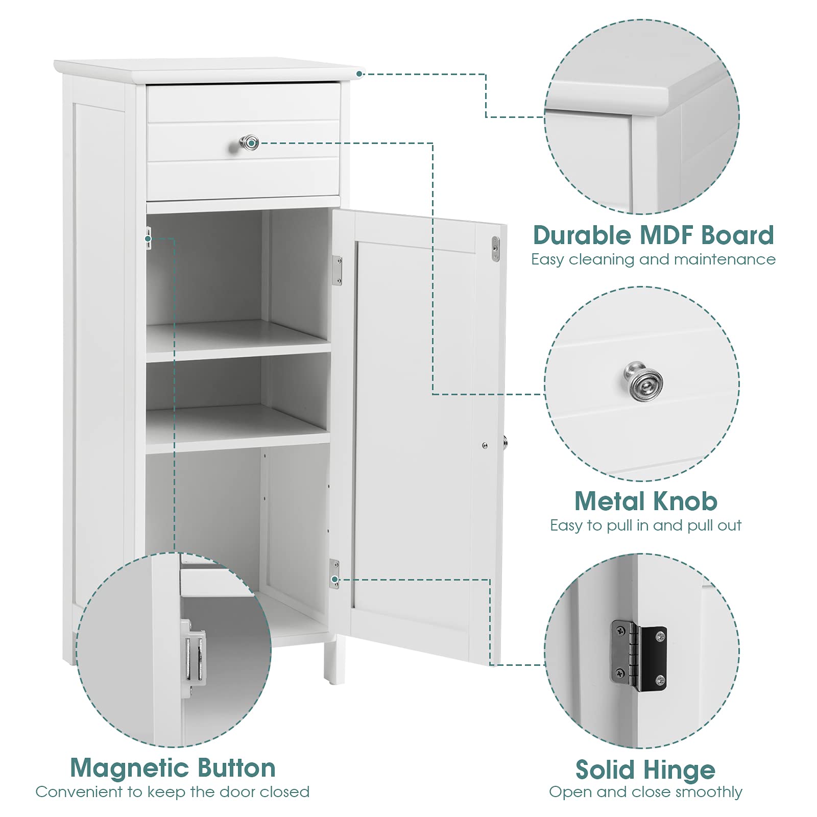 Tangkula Bathroom Floor Cabinet, Freestanding Storage Cabinet with Adjustable Shelf and Drawer, 14 x 12 x 34.5 Inches