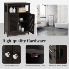 Tangkula Bathroom Floor Cabinet, Wooden Freestanding Storage Cabinet with Double Shutter Door & Adjustable Shelf