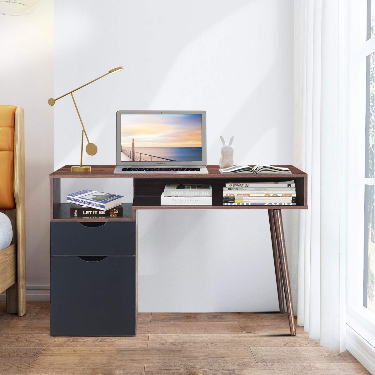 Tangkula Computer Desk with Drawers, Multipurpose Home Office Desk Writing Desk