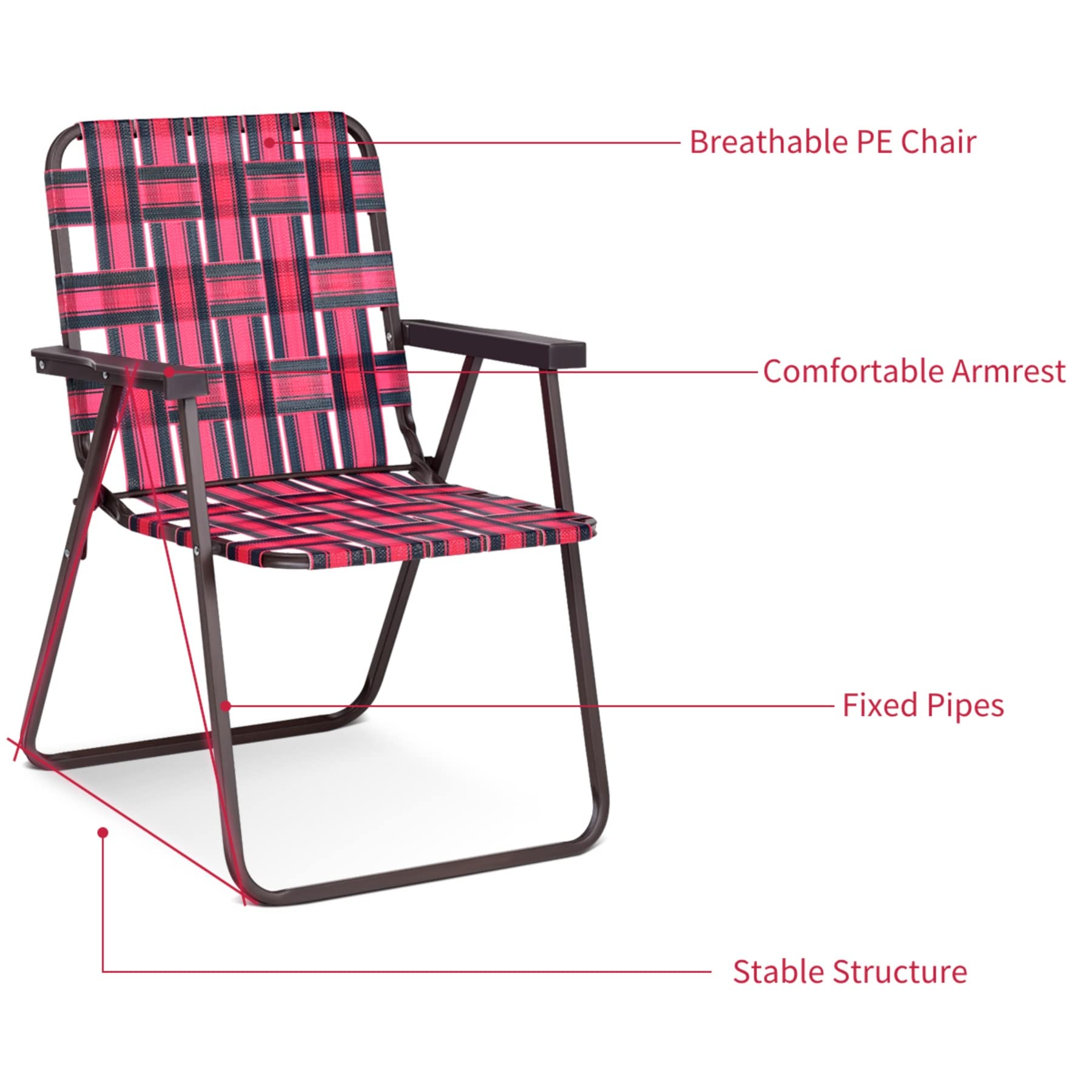 Tangkula Set of 6 Patio Folding Chairs, Outdoor Folding Lawn Chair Set with Armrest, Heavy Duty Steel Frame